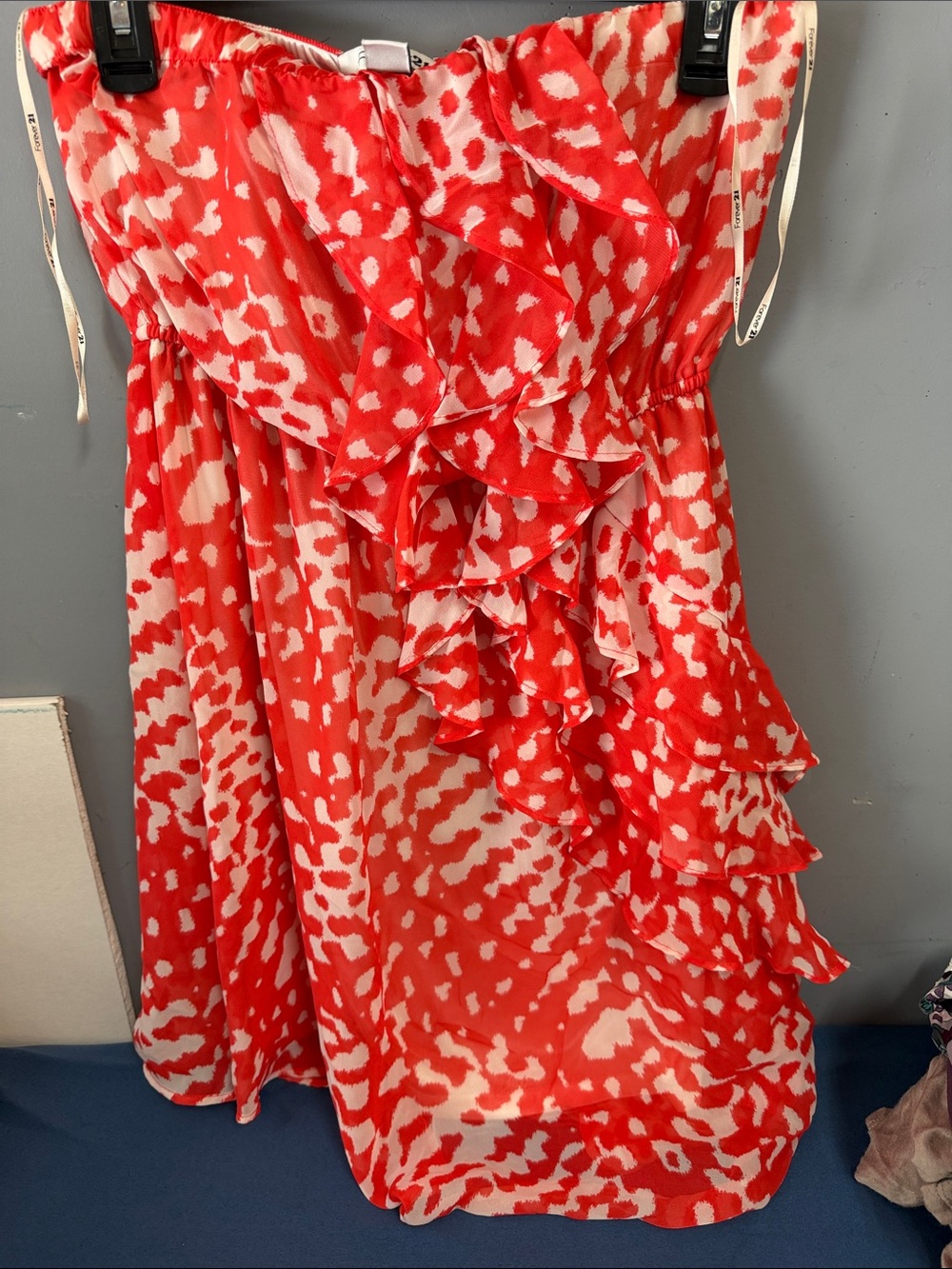 Forever 21 Red and White Ruffle Strapless Dress